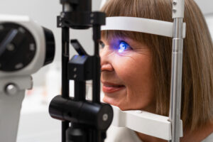 Eye test being performed on women